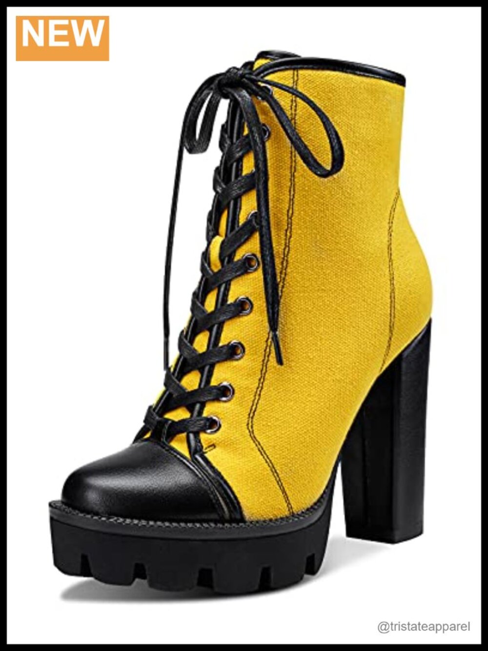 Women's Chunky Heel Platform Ankle Boots with Zipper Lace Up Round Toe